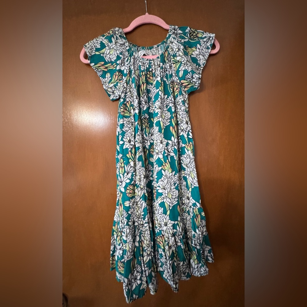 Ava Sky Teal and White Floral Kids Dress